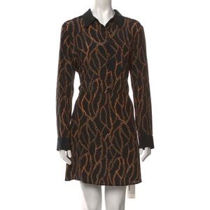 L'Agence Estelle Chain Link Print Shirtdress Black Brown Gold Chain Dress Collar